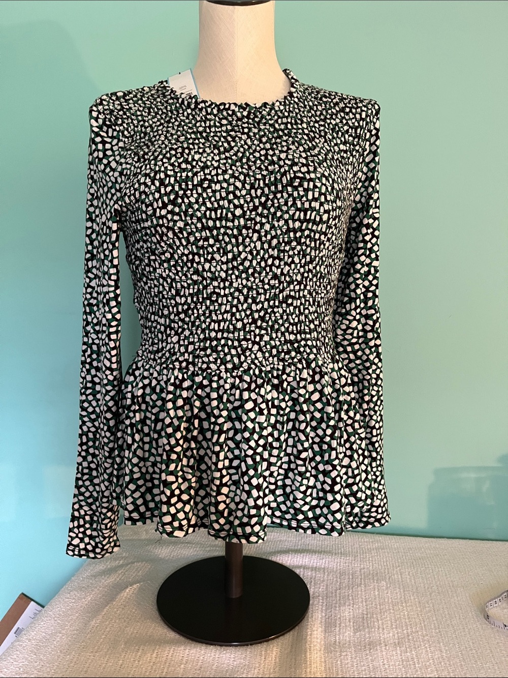 Draper James Black and White Smocked Peplum Top
